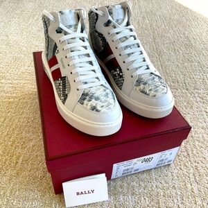 Bally Meson Python Snakeskin Myles 07 High-Top Sneakers White/Maroon Size 10 NIB